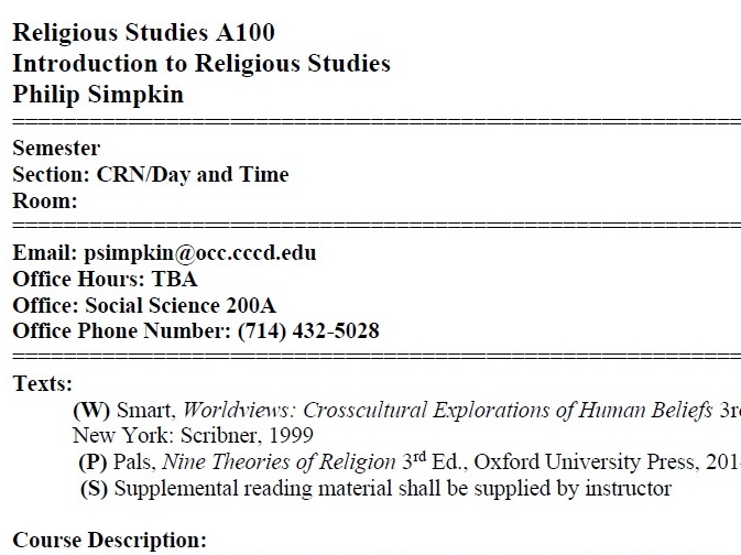 Intro to Religious Studies A100 Syllabus